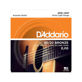 D'Addario EJ10 80/20 Bronze Acoustic Guitar Strings, Extra Light, 10-47