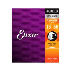 Elixir 11102 Nanoweb 80/20 Bronze Acoustic Guitar Strings, Medium, 13-56