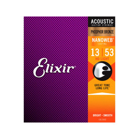 Elixir 16182 Nanoweb Phosphor Bronze Acoustic Guitar Strings, HD Light, 13-53