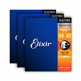 Elixir 16540 Nanoweb Electric Guitar Strings, Super Light, 9-42, 3-Pack