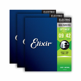 Elixir 16550 Optiweb Electric Guitar Strings, Super Light, 9-42, 3-Pack