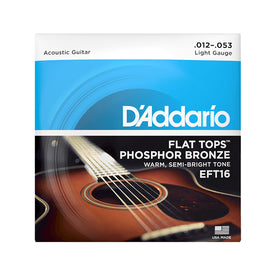 D'Addario EFT16 Flat Tops Phosphor Bronze Acoustic Guitar Strings, Light, 12-53
