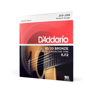 D'Addario EJ12 80/20 Bronze Acoustic Guitar Strings, Medium, 13-56