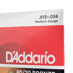 D'Addario EJ12 80/20 Bronze Acoustic Guitar Strings, Medium, 13-56