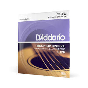 D'Addario EJ26 Phosphor Bronze Acoustic Guitar Strings, Custom Light, 11-52