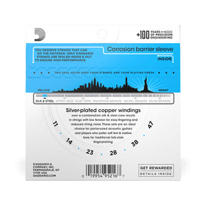 D'Addario EJ40 Silk and Steel Folk Acoustic Guitar Strings, Light, 11-47
