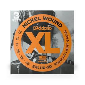 D'Addario EXL110 Nickel Wound Electric Guitar Strings, Regular Light, 10-46, 3 Sets