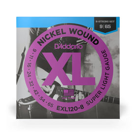 D'Addario EXL120-8 Nickel Wound Electric Guitar Strings, 8-String, Super Light, 9-65