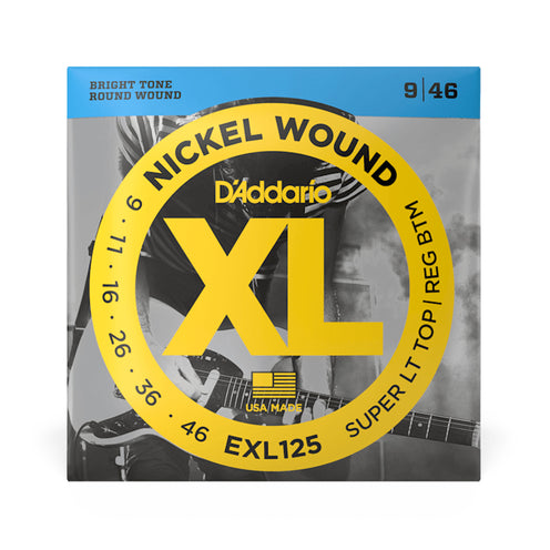 D'Addario EXL125-3D Nickel Wound Electric Guitar Strings, Super Light Top/Regular Bottom, 9-46, 3Sets