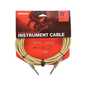 D'Addario PW-BG-15TW Braided Straight to Straight Instrument Cable, 15 Feet, Tweed