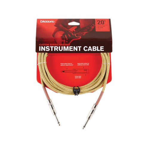 D'Addario PW-BG-20TW Braided Straight to Straight Instrument Cable, 20 Feet, Tweed