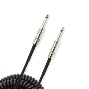 D'Addario PW-CDG-30BK Coiled Straight to Straight Instrument Cable, 30 Feet, Black