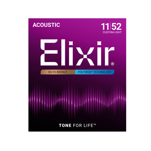 Elixir 11025 Polyweb 80/20 Bronze Acoustic Guitar Strings, Custom Light, 11-52