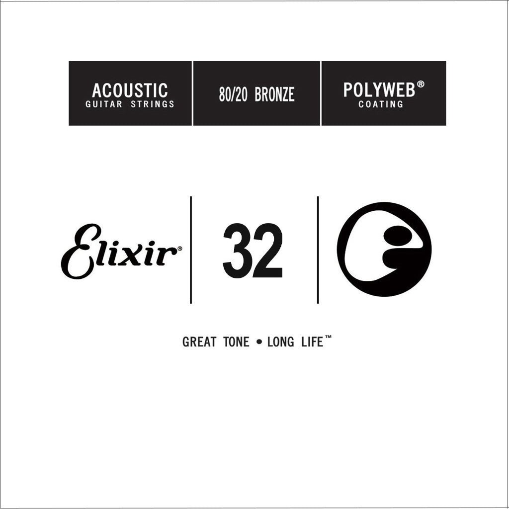 Elixir 13132 Polyweb 80/20 Bronze Acoustic Guitar Single String, .032
