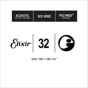 Elixir 13132 Polyweb 80/20 Bronze Acoustic Guitar Single String, .032