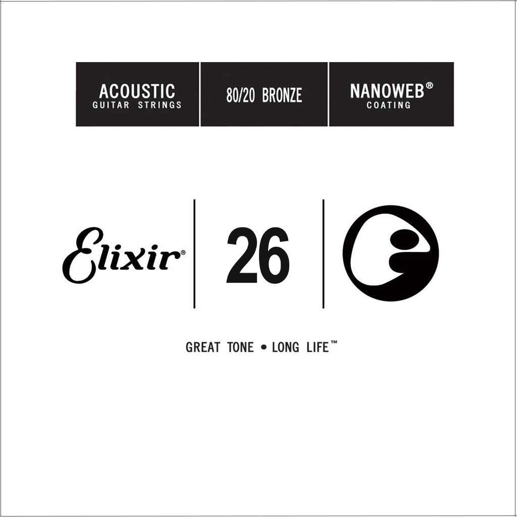Elixir 15126 Nanoweb 80/20 Bronze Acoustic Guitar Single String, .26
