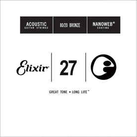 Elixir 15127 Nanoweb 80/20 Bronze Acoustic Guitar Single String, .27