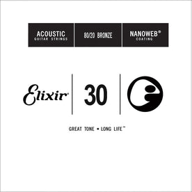 Elixir 15130 Nanoweb 80/20 Bronze Acoustic Guitar Single String, .30