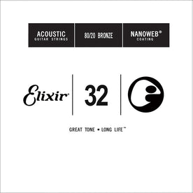 Elixir 15132 Nanoweb 80/20 Bronze Acoustic Guitar Single String, .32