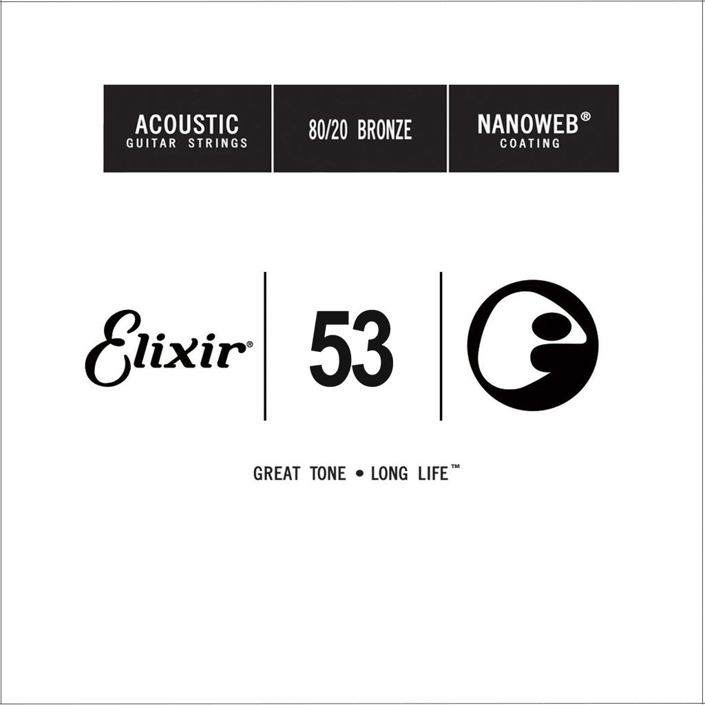 Elixir 15153 Nanoweb 80/20 Bronze Acoustic Guitar Single String, .53