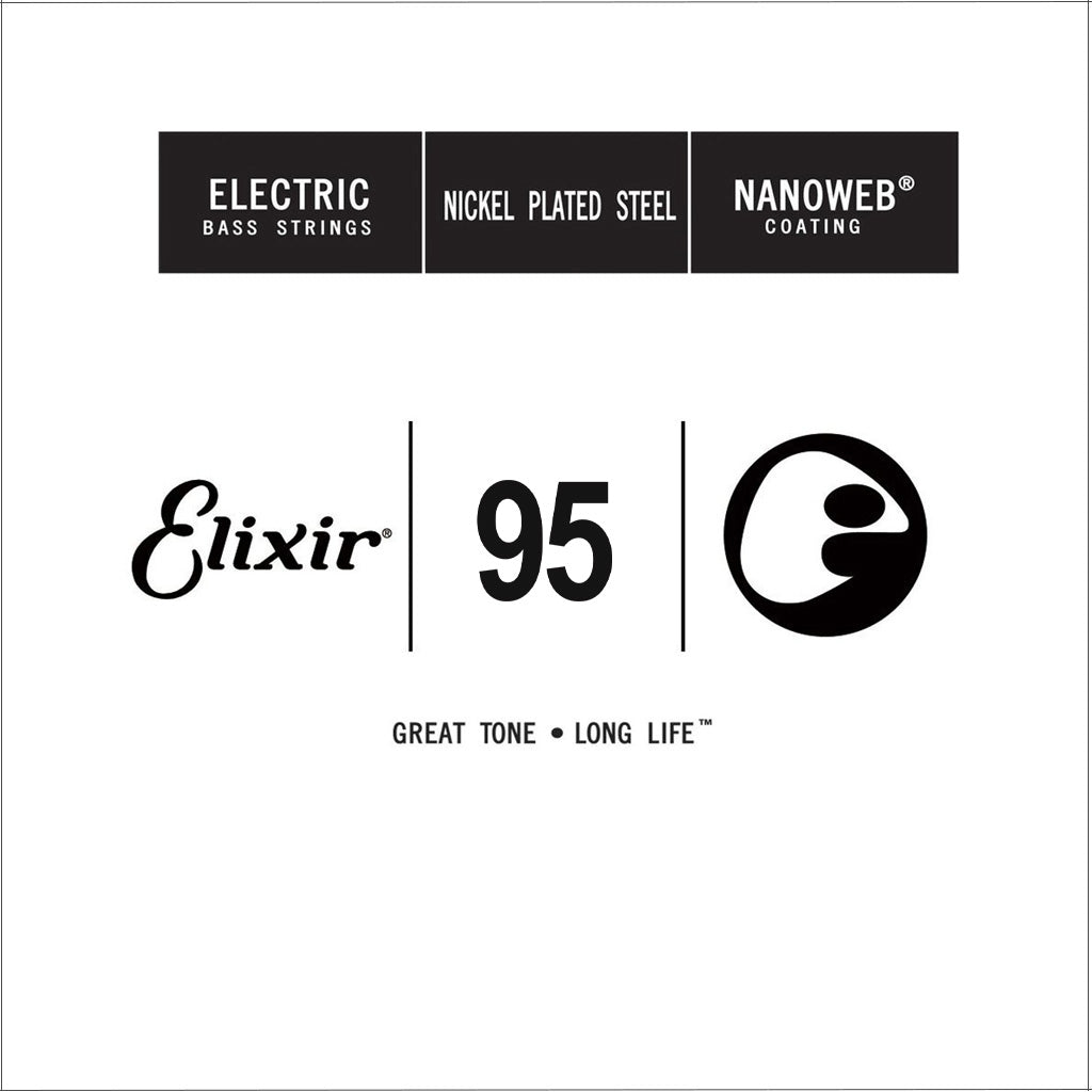 Elixir 15395 Nanoweb Nickel Plated Steel Bass Guitar Single String, Long Scale, .095