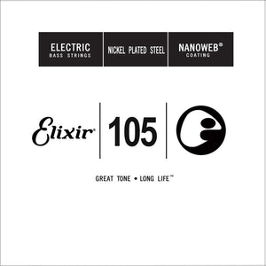 Elixir 15406 Nanoweb Nickel Plated Steel Bass Guitar Single String, Long Scale, .105 XL