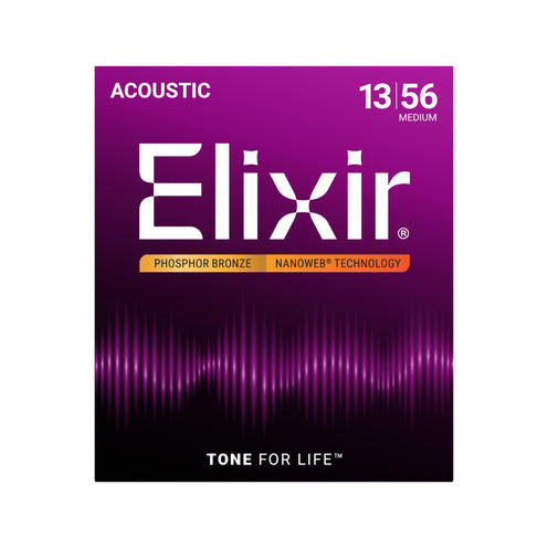 Elixir 16546 Nanoweb Phosphor Bronze Acoustic Guitar Strings, Medium, 13-56, 3-Pack