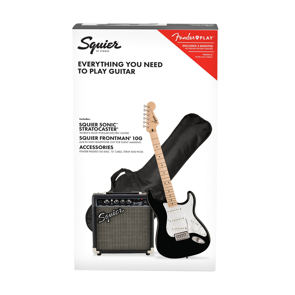 Squier Sonic Stratocaster Pack w/Gig Bag, Maple FB, 10G, 230V UK