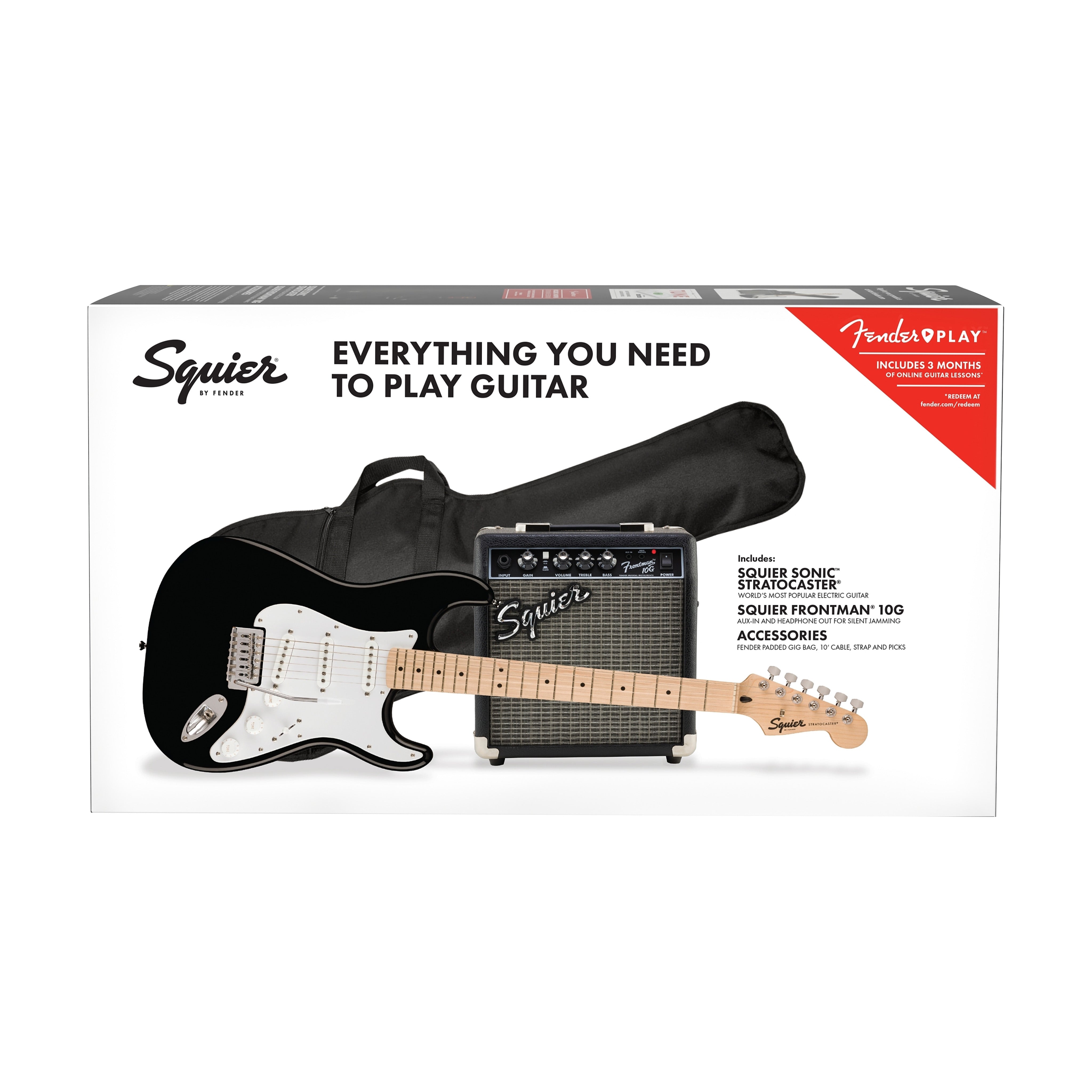 Squier Sonic Stratocaster Pack w/Gig Bag, Maple FB, 10G, 230V UK