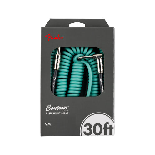 Fender 30FT Contour Series Coil Instrument Cable, Sherwood Green