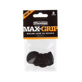 Jim Dunlop 471-3S Max-Grip Jazz III Stiffo Pick, 6-Pack