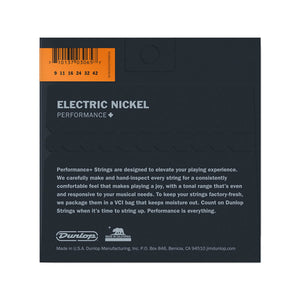Jim Dunlop DEN0942 Performance+ Nickel Wound Electric Guitar Strings, Extra Light, 09-42