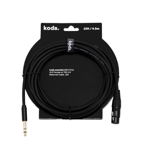 koda essential KBCXTF15 XLR Female to TRS 1/4 inch Balanced Cable, 15ft