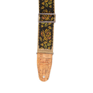 Levy's MH8P 2inch Hemp Vegan Guitar Strap, Printed Rosa Motif in Yellow-Orange-Black