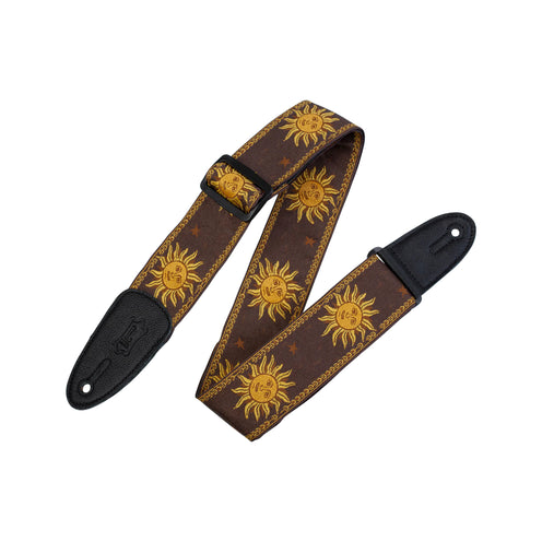 Levy's MPJG 2inch Woven Guitar Strap, Yellow-on-Brown Sun Motif