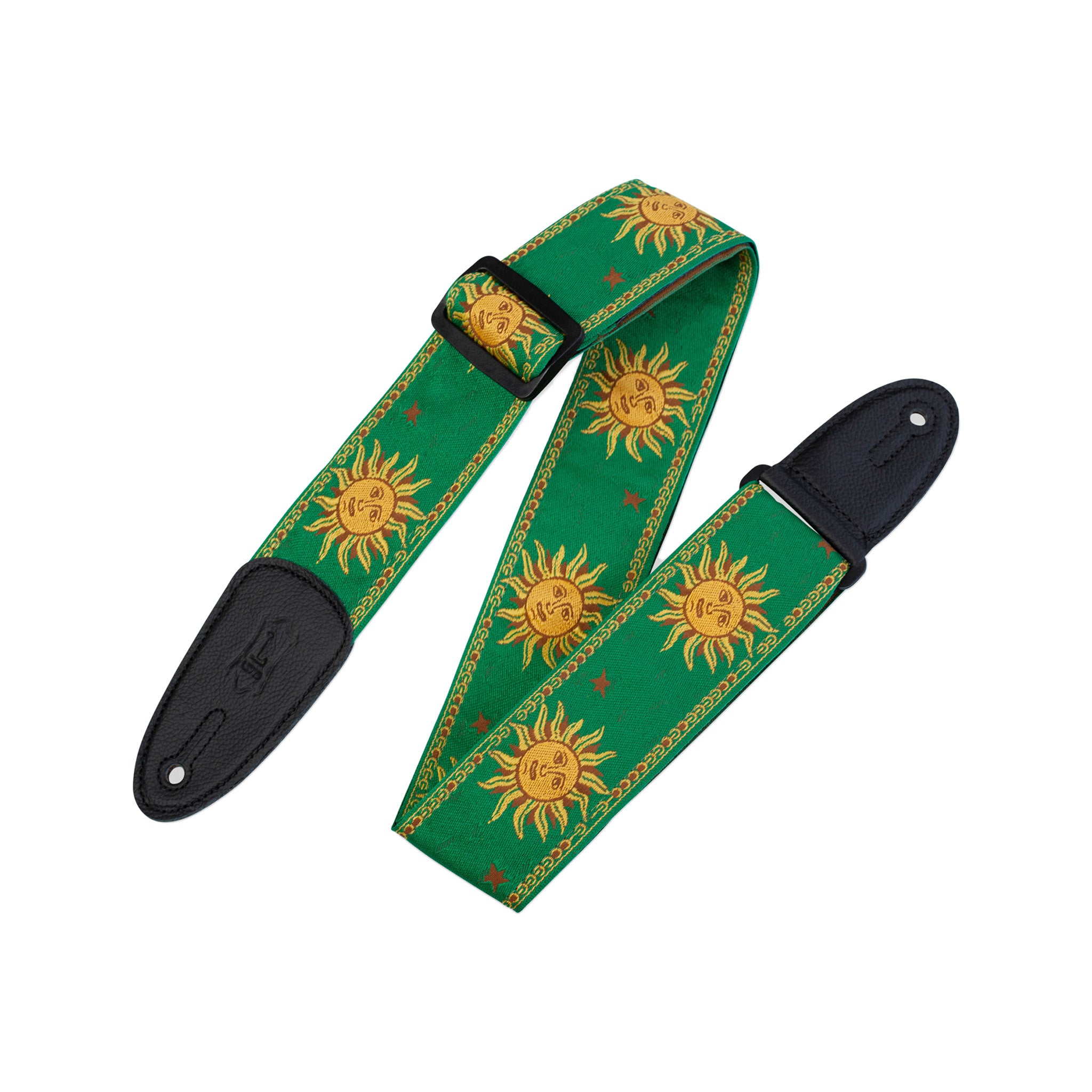 Levy's MPJG 2inch Woven Guitar Strap, Yellow-on-Green Sun Motif