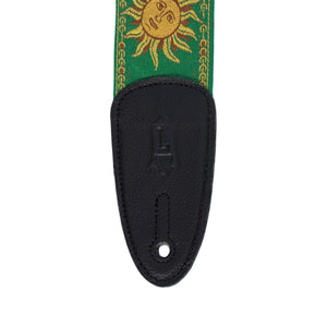 Levy's MPJG 2inch Woven Guitar Strap, Yellow-on-Green Sun Motif