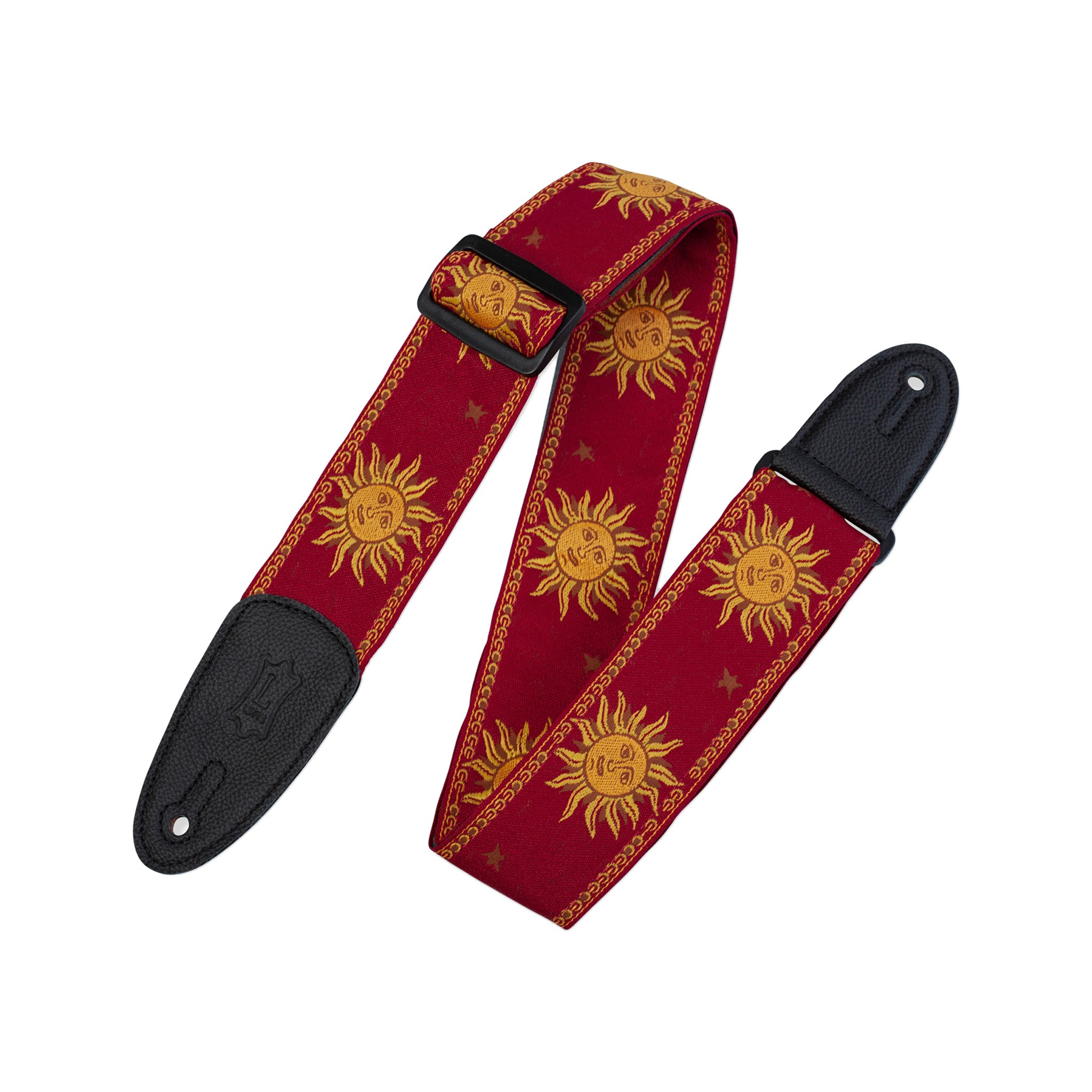 Levy's MPJG 2inch Woven Guitar Strap, Yellow-on-Red Sun Motif