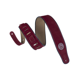 Levy's MSS3 2.5inch Suede Guitar Strap w/Suede Backing and Black Piping, Burgundy