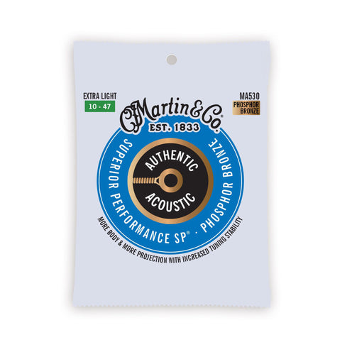 Martin MA530 Authentic Acoustic SP Phosphor Bronze Acoustic Guitar Strings, Extra Light, 10-47