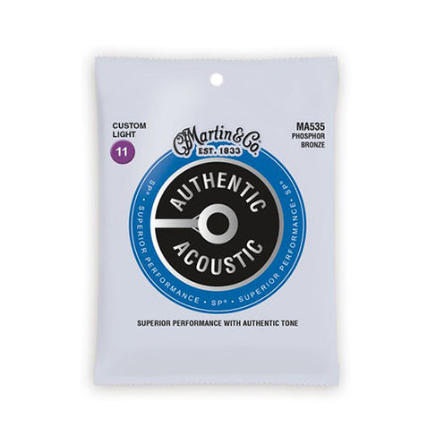 Martin MA535 Authentic Acoustic SP Phosphor Bronze Acoustic Guitar Strings, Custom Light, 11-52