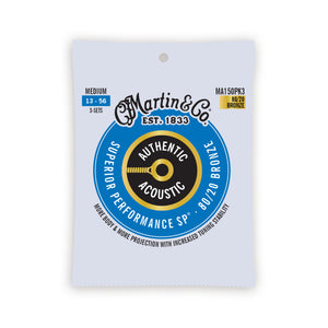 Martin MA150PK3 Authentic Acoustic SP 80/20 Bronze Acoustic Guitar Strings, Medium, 13-56, 3-Pack